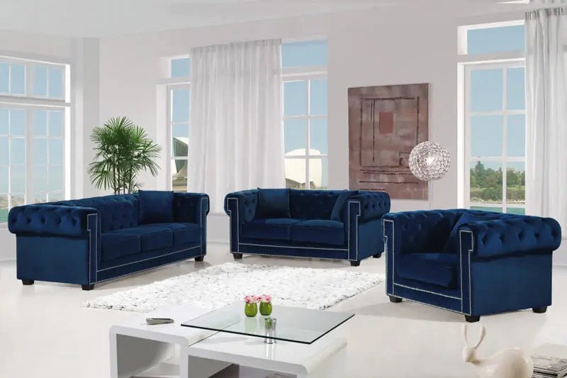 Bowery Velvet Loveseat In Navy - 614Navy - L | Meridian - 614Navy - L - Home Elegance USA - 2