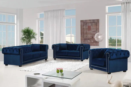 Meridian Furniture - Bowery Velvet Loveseat In Navy - 614Navy-L