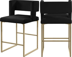 Caleb Velvet Counter Stool Set Of 2 In Black - 969Black-C | Meridian