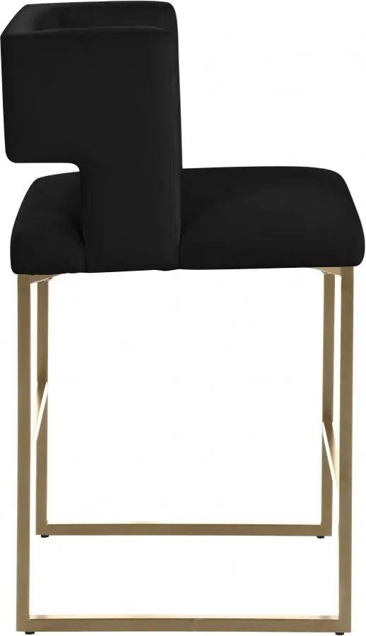 Caleb Velvet Counter Stool Set Of 2 In Black - 969Black - C | Meridian | Home Elegance USA