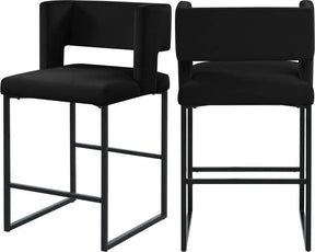 Caleb Velvet Counter Stool Set Of 2 In Black - 970Black-C | Meridian