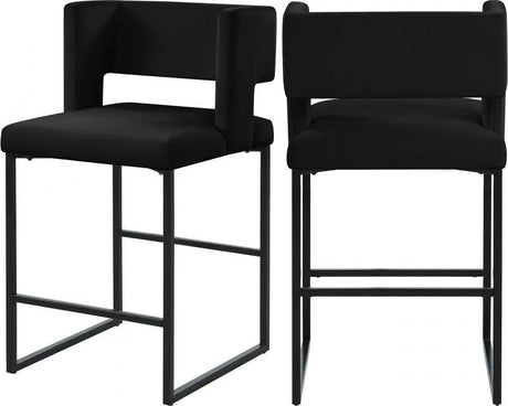 Meridian Furniture - Caleb Velvet Counter Stool Set Of 2 In Black - 970Black-C