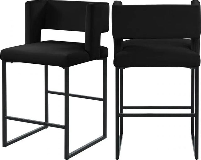 Caleb Velvet Counter Stool Set Of 2 In Black - 970Black - C | Meridian | Home Elegance USA