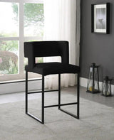 Caleb Velvet Counter Stool Set Of 2 In Black - 970Black - C | Meridian | Home Elegance USA