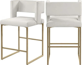 Caleb Velvet Counter Stool Set Of 2 In Cream - 969Cream-C | Meridian