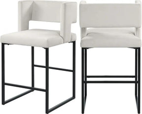 Caleb Velvet Counter Stool Set Of 2 In Cream - 970Cream-C | Meridian
