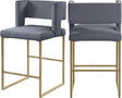 Caleb Velvet Counter Stool Set Of 2 In Grey - 969Grey-C | Meridian
