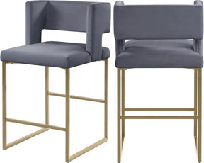 Caleb Velvet Counter Stool Set Of 2 In Grey - 969Grey-C | Meridian