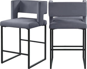 Caleb Velvet Counter Stool Set Of 2 In Grey - 970Grey-C | Meridian
