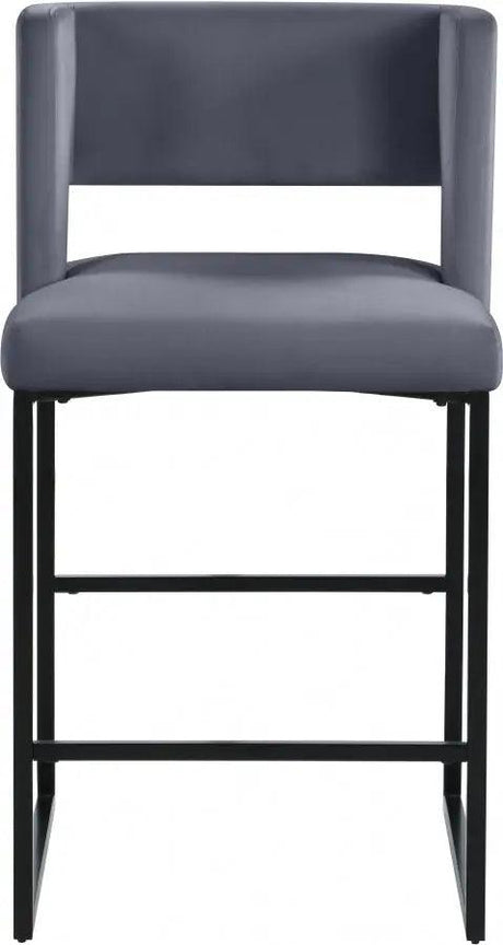 Meridian Furniture - Caleb Velvet Counter Stool Set Of 2 In Grey - 970Grey-C