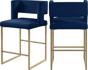 Caleb Velvet Counter Stool Set Of 2 In Navy - 969Navy-C | Meridian