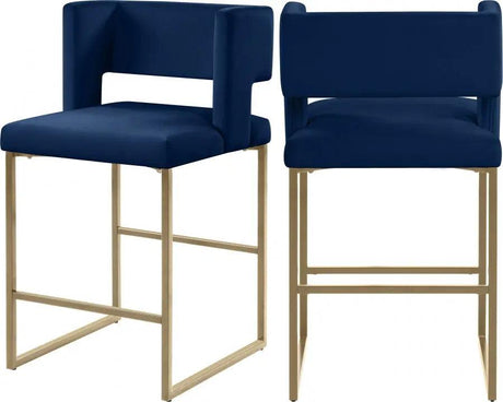 Meridian Furniture - Caleb Velvet Counter Stool Set Of 2 In Navy - 969Navy-C