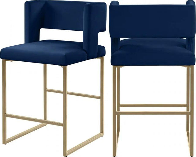 Caleb Velvet Counter Stool Set Of 2 In Navy - 969Navy - C | Meridian | Home Elegance USA