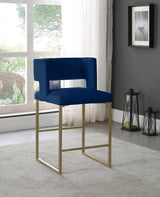 Caleb Velvet Counter Stool Set Of 2 In Navy - 969Navy - C | Meridian | Home Elegance USA