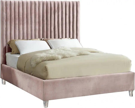 Meridian Furniture - Candace Velvet Queen Bed In Pink - Candacepink-Q