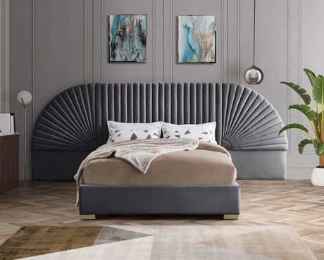 Meridian Furniture - Cleo Velvet King Bed In Grey - Cleogrey-K