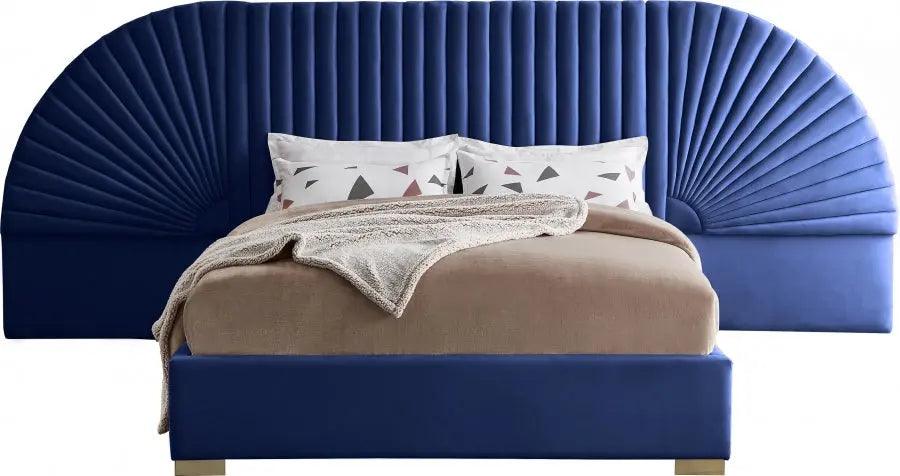 Meridian Furniture - Cleo Velvet King Bed In Navy - Cleonavy-K