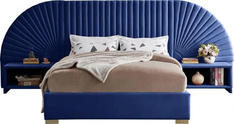 Meridian Furniture - Cleo Velvet King Bed In Navy - Cleonavy-K