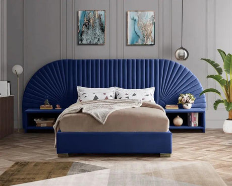 Meridian Furniture - Cleo Velvet King Bed In Navy - Cleonavy-K