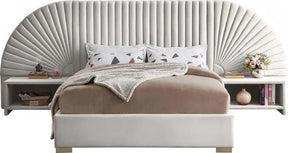 Cleo Velvet Queen Bed In Cream - Cleocream-Q | Meridian