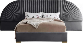 Cleo Velvet Queen Bed In Grey - Cleogrey-Q | Meridian