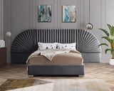 Meridian Furniture - Cleo Velvet Queen Bed In Grey - Cleogrey-Q