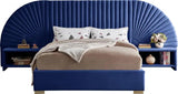 Meridian Furniture - Cleo Velvet Queen Bed In Navy - Cleonavy-Q