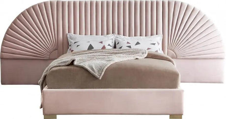 Meridian Furniture - Cleo Velvet Queen Bed In Pink - Cleopink-Q