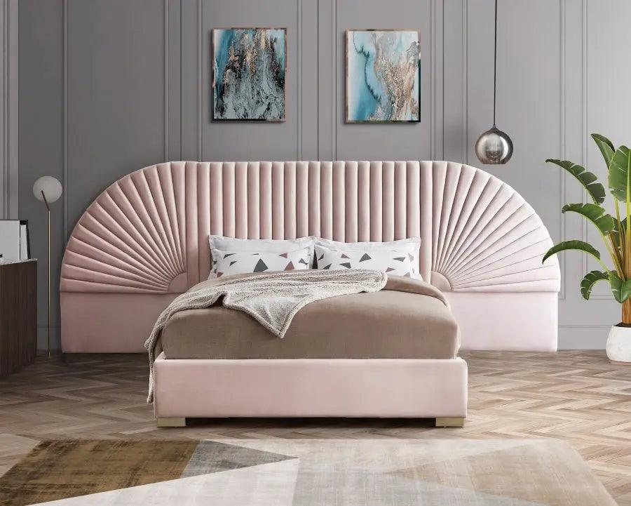 Meridian Furniture - Cleo Velvet Queen Bed In Pink - Cleopink-Q