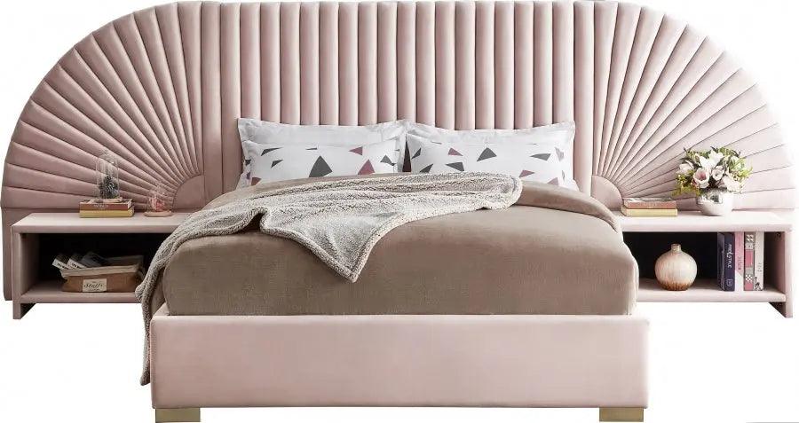 Meridian Furniture - Cleo Velvet Queen Bed In Pink - Cleopink-Q