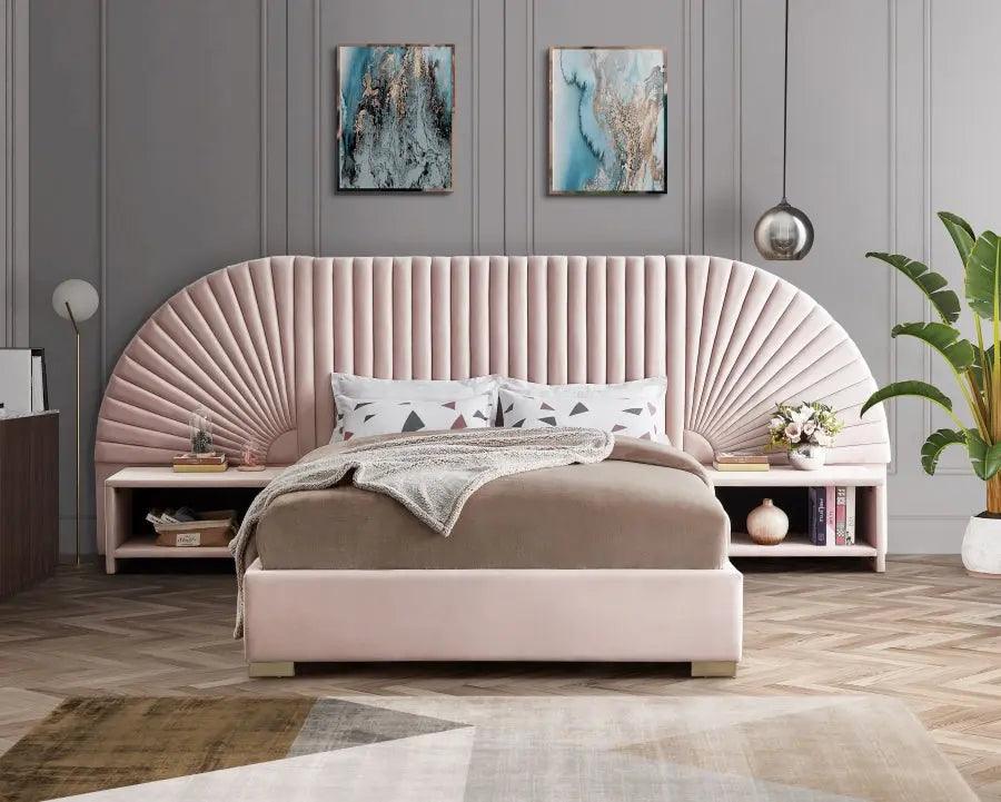 Meridian Furniture - Cleo Velvet Queen Bed In Pink - Cleopink-Q