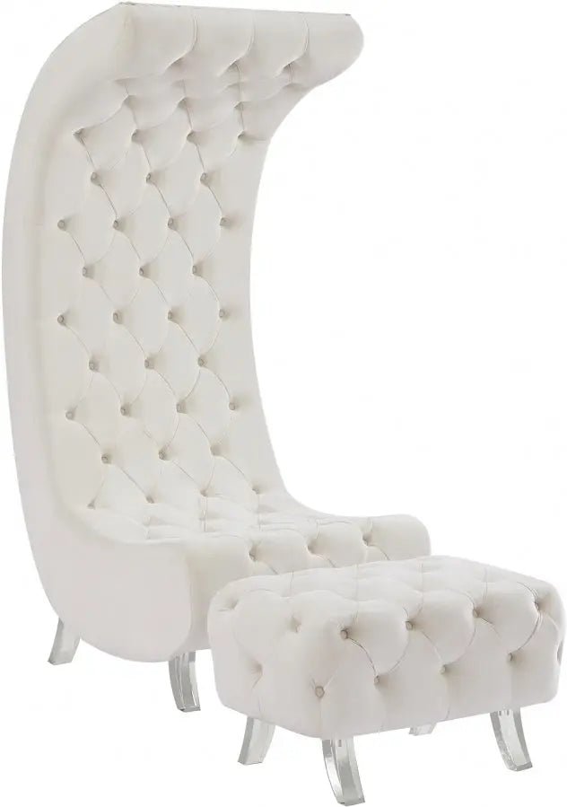 Crescent Velvet Chair In Cream - 568Cream - C | Meridian - 568Cream - C - Home Elegance USA - 3