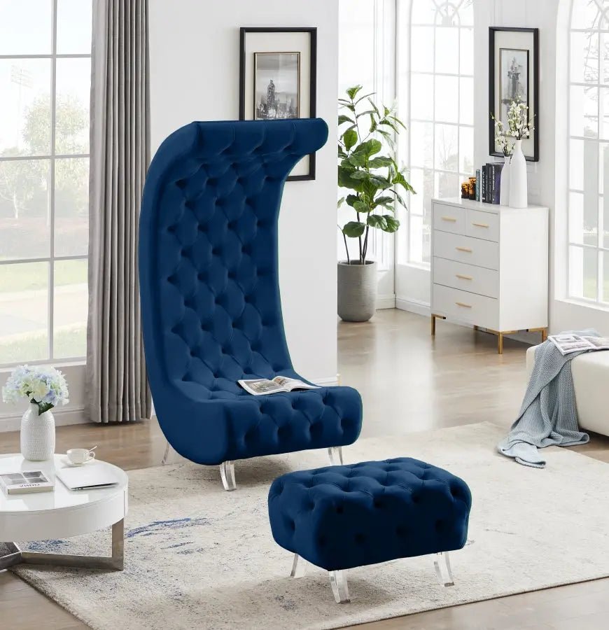 Crescent Velvet Chair In Navy - 568Navy - C | Meridian - 568Navy - C - Home Elegance USA - 4