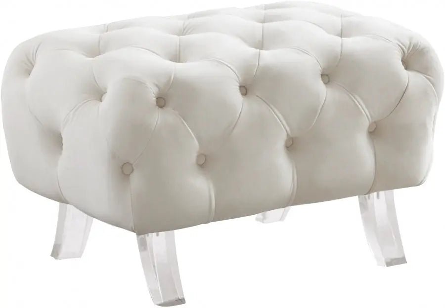 Crescent Velvet Ottoman In Cream - 568Cream - Ott | Meridian - 568Cream - Ott - Home Elegance USA - 1