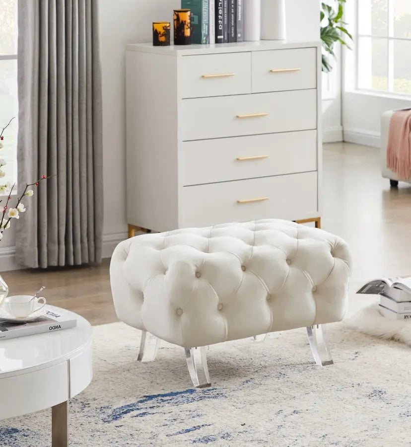 Crescent Velvet Ottoman In Cream - 568Cream - Ott | Meridian - 568Cream - Ott - Home Elegance USA - 2