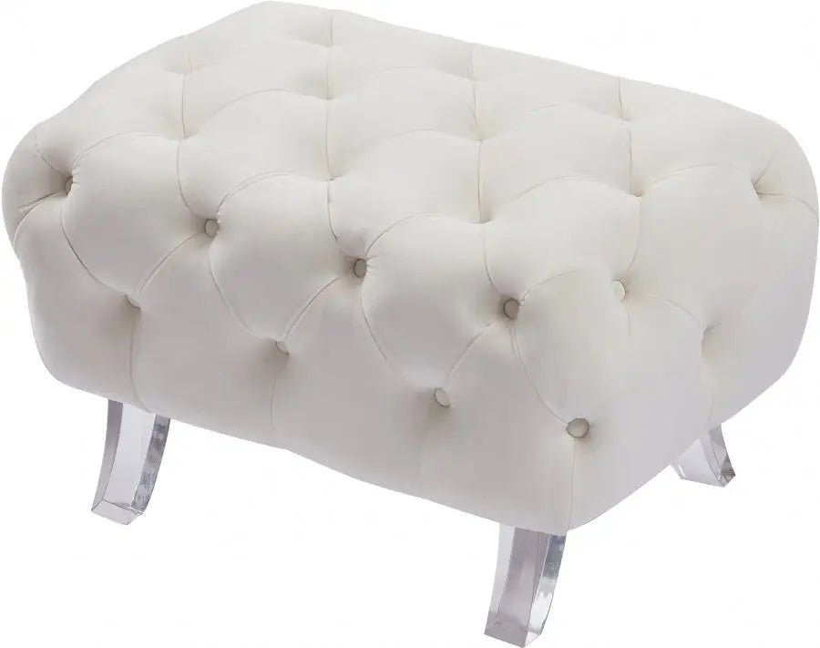 Crescent Velvet Ottoman In Cream - 568Cream - Ott | Meridian - 568Cream - Ott - Home Elegance USA - 5