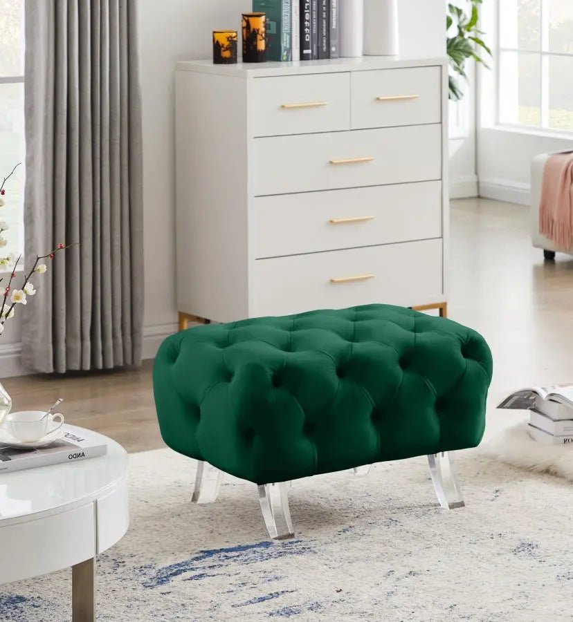 Crescent Velvet Ottoman In Green - 568Green - Ott | Meridian - 568Green - Ott - Home Elegance USA - 2