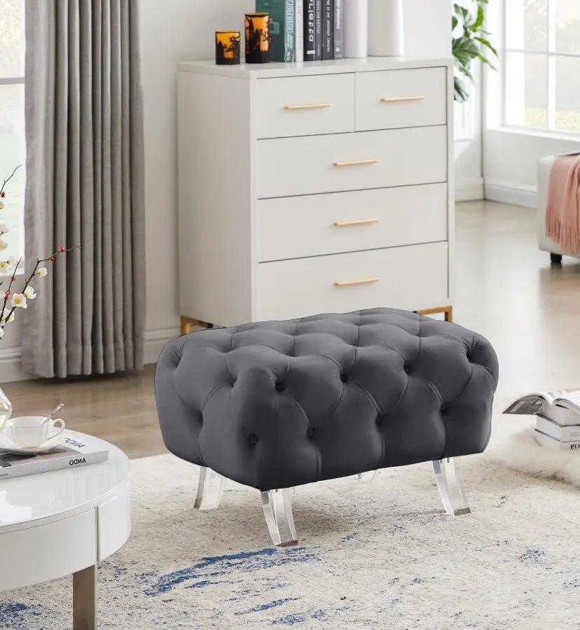 Crescent Velvet Ottoman In Grey - 568Grey - Ott | Meridian - 568Grey - Ott - Home Elegance USA - 2