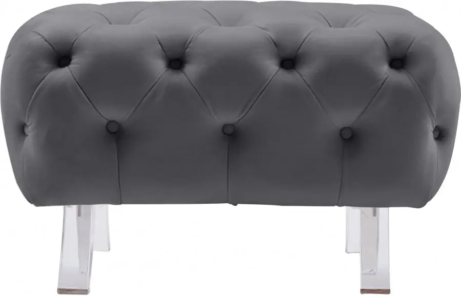 Meridian Furniture - Crescent Velvet Ottoman In Grey - 568Grey-Ott