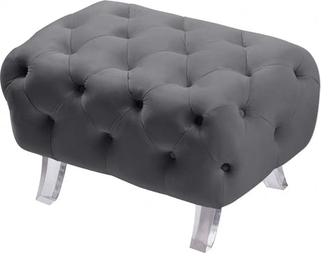 Crescent Velvet Ottoman In Grey - 568Grey - Ott | Meridian - 568Grey - Ott - Home Elegance USA - 6