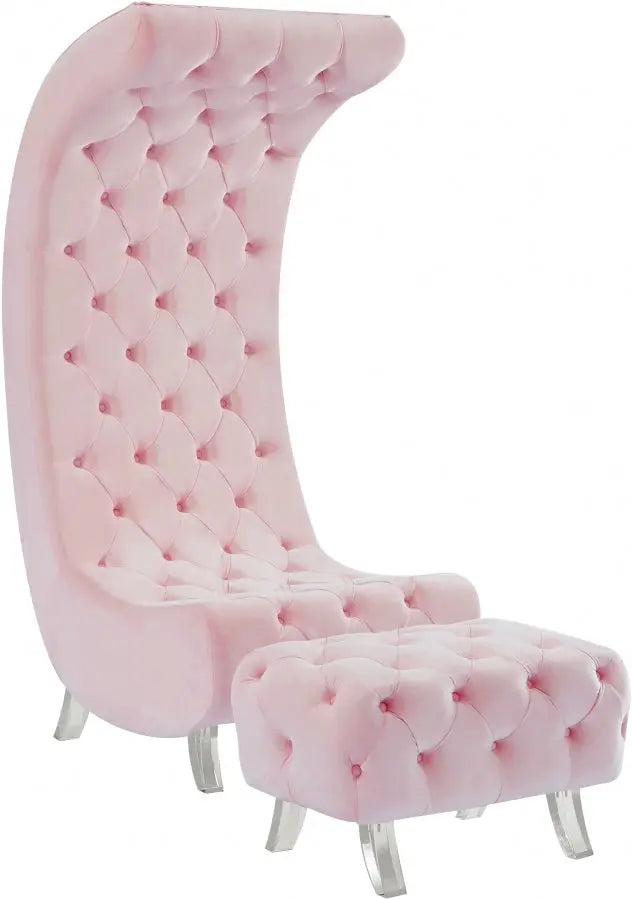 Meridian Furniture - Crescent Velvet Ottoman In Pink - 568Pink-Ott