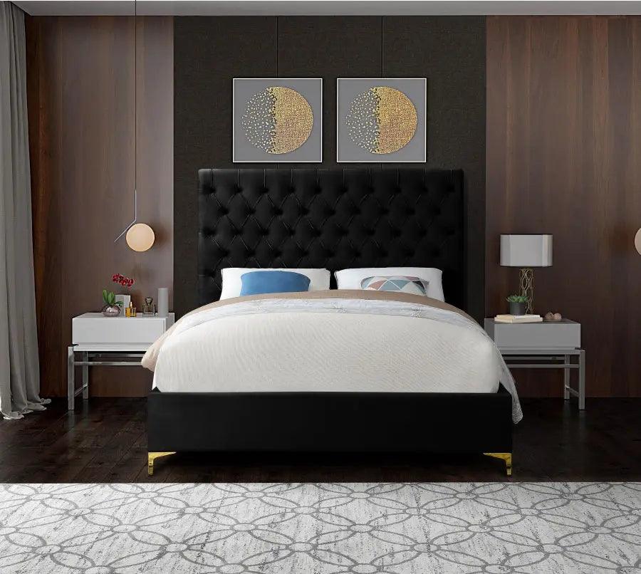 Meridian Furniture - Cruz Velvet King Bed In Black - Cruzblack-K