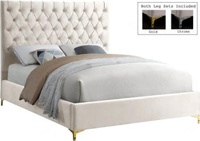 Cruz Velvet King Bed In Cream - Cruzcream-K | Meridian