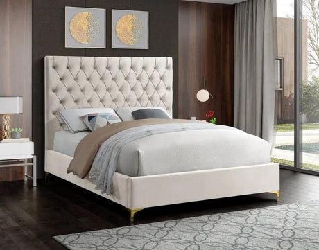 Meridian Furniture - Cruz Velvet King Bed In Cream - Cruzcream-K