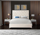 Meridian Furniture - Cruz Velvet King Bed In Cream - Cruzcream-K