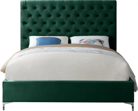 Meridian Furniture - Cruz Velvet King Bed In Green - Cruzgreen-K