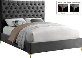 Cruz Velvet King Bed In Grey - Cruzgrey-K | Meridian