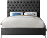 Meridian Furniture - Cruz Velvet King Bed In Grey - Cruzgrey-K