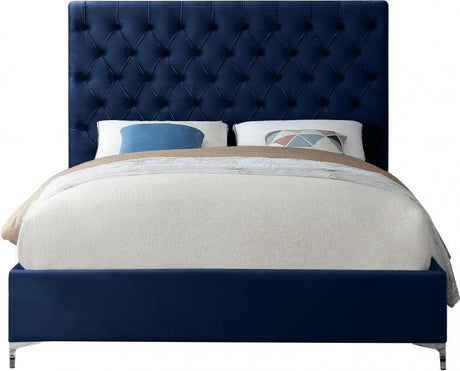 Meridian Furniture - Cruz Velvet King Bed In Navy - Cruznavy-K