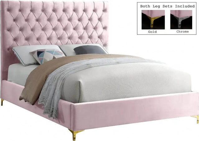 Meridian Furniture - Cruz Velvet King Bed In Pink - Cruzpink-K